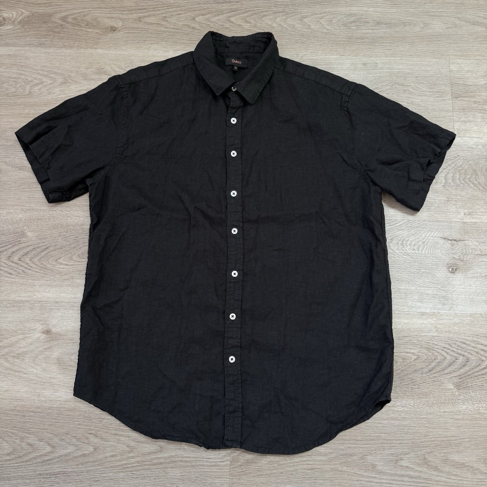 Quince 100% European Linen Relaxed Short Sleeve Black Shirt Men's XL